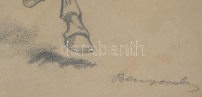 Benyovszky István (1898-1969): Lovas. Ceruza, papír., jelzett, Üvegezett keretben 41x29 cm