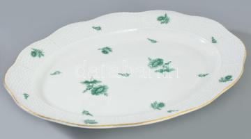 Herendi zöld virágmintás pecsenyés tál, jelzett, hibátlan, 36x27 cm