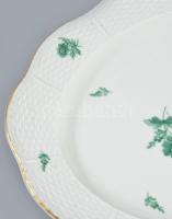 Herendi zöld virágmintás pecsenyés tál, jelzett, hibátlan, 36x27 cm