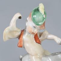 Herendi fiú szamáron, kézzel festett, jelzett, sérüléssel, m: 121,5 cm