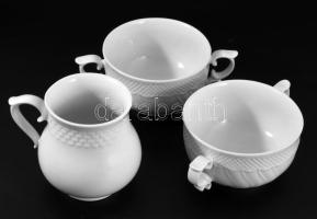 3 darab fehér porcelán bögre, m: 10 cm alatt