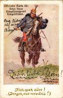 1915 Fiúk csak előre! / Offizielle Karte für Rotes Kreuz, Kriegsfürsorgeamt, Kriegshilfsbüro. Schwarz-Gelbes Kreuz / WWI Austro-Hungarian K.u.K. military art postcard with Hussar s: E. Richter M. (EK)