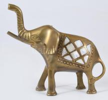 Bronz elefánt, gyöngyház rárakással, 14x13 cm
