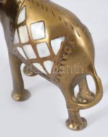 Bronz elefánt, gyöngyház rárakással, 14x13 cm
