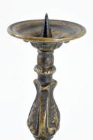 Antik bronz gyertyatartó pár, tömör, m: 22 cm
