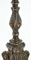 Antik bronz gyertyatartó pár, tömör, m: 22 cm