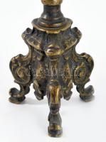 Antik bronz gyertyatartó pár, tömör, m: 22 cm