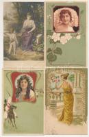 4 db RÉGI (1905 előtti) szecessziós művészlap: hölgyek / 4 pre-1905 Art Nouveau lady art postcards