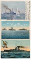 3 db RÉGI hadihajós képeslap / 3 pre-1945 K.u.k. Kriesgmarine art postcards, Navy