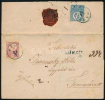 1871 Kőnyomat 10kr + Réznyomat 5kr vegyes bérmentesítés ajánlott levélen (380.000) / Mi 4 + 10 mixed...