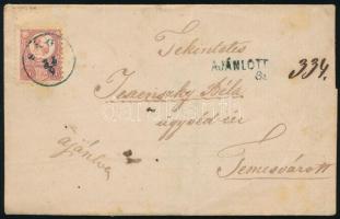 1871 Kőnyomat 10kr + Réznyomat 5kr vegyes bérmentesítés ajánlott levélen (380.000) / Mi 4 + 10 mixed...