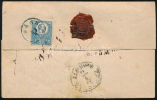 1871 Kőnyomat 10kr + Réznyomat 5kr vegyes bérmentesítés ajánlott levélen (380.000) / Mi 4 + 10 mixed...
