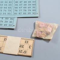 Tombola bohócokat ábrázoló litho papírdoboz, részleges tartalommal, sérülésekkel, 21×26×2 cm