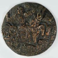 cca 1970/80 Sárkányölő Szent György plakett. Feltehetően Engelsz József terve. Öntött bronz, d: 12 cm