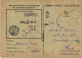 1942 Tábori Postai Levelezőlap - saját kézzel rajzolt, központi hatalmak zászlói, horogkereszt / WWI...