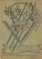 1943 Tábori Postai Levelezőlap - saját kézzel rajzolt, rádió / WWII Hungarian military field post, h...