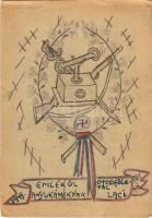 1943 Tábori Postai Levelezőlap - saját kézzel rajzolt, telefon, horogkereszt / WWII Hungarian milita...