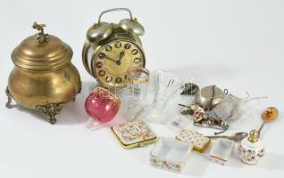 Doboznyi bizsu tétel, közte kézzel készült darabok, rózsakvarc, stb