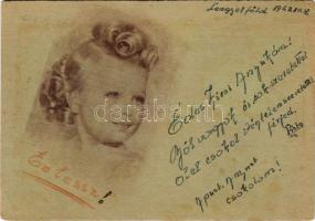 1943 Tábori Postai Levelezőlap - saját kézzel rajzolt, gyerek / WWII Hungarian military field post, ...