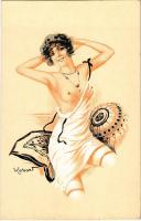 Erotic lady art postcard. artist signed (Rb)