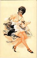 Erotic lady art postcard. artist signed (EK)