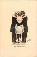 Une Réconciliation / Erotic lady with men art postcard. s: G. Mouton (EK)