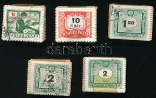 1953-1973 5 db klf portó bélyeg 100-as köteg, benne 1953-as portó 1,20Ft 2Ft, 2Ft kis számmal