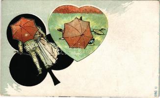 French playing cards art postcard (EK)