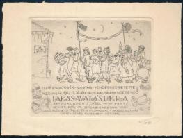 Olvashatatlan jelzéssel: Dr. Illyés lakásavató, rézkarc, papír, jelzett, 9×11,5 m