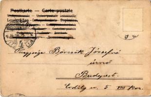 1904 Kártyalap jósoló cigánylánnyal, kártyákkal és csecsemővel / Playing cards with Gypsy fortune te...