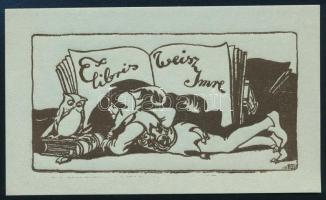 Jelzés nélkül: Ex liris Weisz Imre, linó, papír, 6,5×10,5 cm