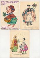 9 db RÉGI karácsonyi és újévi üdvözlőlap / 9 pre-1945 Christmas and New Year greeting art postcards