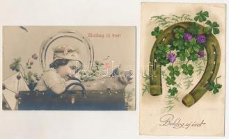 9 db RÉGI karácsonyi és újévi üdvözlőlap / 9 pre-1945 Christmas and New Year greeting art postcards