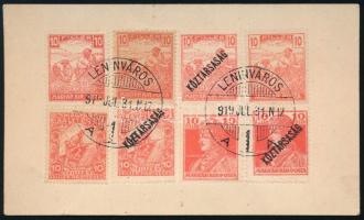 1919 "LENINVÁROS 1" bélyegzés 8 db forgalomban lévő bélyegen (Monográfia 334. old.)