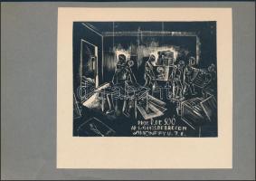 VE jelzéssel: Prof. R. de Soó, fametszet, papír, 13×12 cm