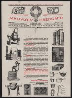 Jakovlyev Csedomir rézműves Dunakeszi Bem utca fejléces boríték, prospektusok, 3 db