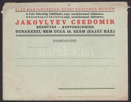 Jakovlyev Csedomir rézműves Dunakeszi Bem utca fejléces boríték, prospektusok, 3 db