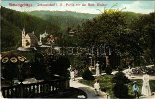 Janské Lázne, Johannisbad (Krkonose, Riesengebirge); Partie mit der kath. Kirche / view with the Cat...