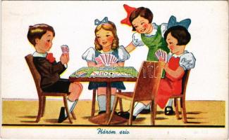 Három szív. Kártyázó gyerekek / children playing cards