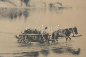 Kiss Terézia (1928-2016): Dunakanyar. Rézkarc, papír, jelzett. Üvegezett fakeretben. 15x22 cm