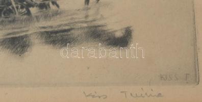 Kiss Terézia (1928-2016): Dunakanyar. Rézkarc, papír, jelzett. Üvegezett fakeretben. 15x22 cm