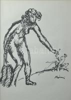 Rippl-Rónai József (1861-1927): Virágot szedő akt. Cinkográfia, papír, jelzett a cinkográfián, üvegezett keretben , 23,5×16,5 cm
