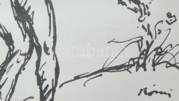 Rippl-Rónai József (1861-1927): Virágot szedő akt. Cinkográfia, papír, jelzett a cinkográfián, üvege...