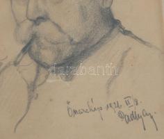 Pádly Aladár (1881-1949): 2 db mű: Önarckép. Ceruza, papír, 16x13cm, Samarkand festőiskola. (Az I. v...