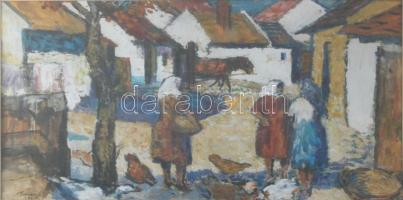 Bencze László (1907-1992): Terefere. Olaj, papír, jelezve balra lent. Üvegezett, dekoratív fakeretben, 30x45 cm