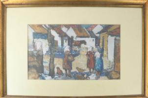 Bencze László (1907-1992): Terefere. Olaj, papír, jelezve balra lent. Üvegezett, dekoratív fakeretbe...