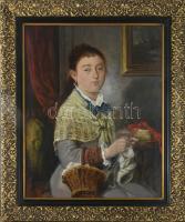 Jelzés nélkül:...grófnő (horgoló nő). Olaj, vászon, Dekoratív keretben. 65x50 cm