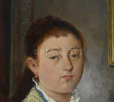 Jelzés nélkül:...grófnő (horgoló nő). Olaj, vászon, Dekoratív keretben. 65x50 cm