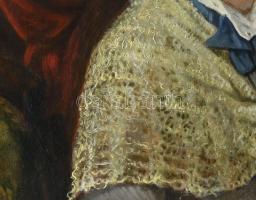 Jelzés nélkül:...grófnő (horgoló nő). Olaj, vászon, Dekoratív keretben. 65x50 cm