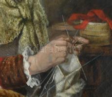 Jelzés nélkül:...grófnő (horgoló nő). Olaj, vászon, Dekoratív keretben. 65x50 cm